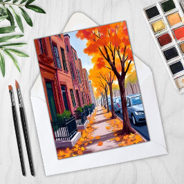 Boston Herfst Bladkleur Aquarel Kaart