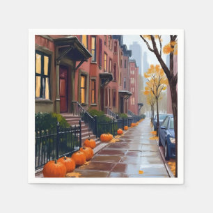 Boston Herfst Bruine Stenen Pompoen Aquarel Servet