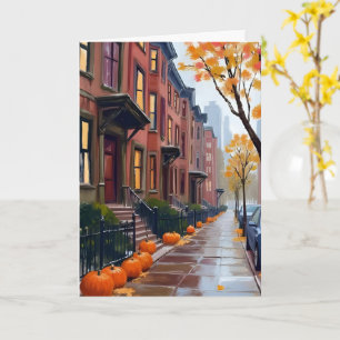 Boston Herfst Bruine Stenen Pompoen Waterverf Kaart