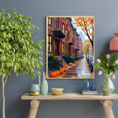 Boston Herfst Bruine Stenen Pompoen Waterverf Poster