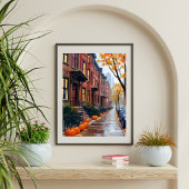 Boston Herfst Bruine Stenen Pompoen Waterverf Poster