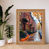 Boston Herfst Bruine Stenen Pompoen Waterverf Poster