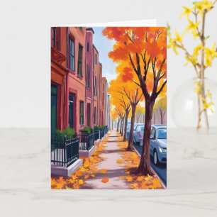 Boston Herfst Loof Kleurrijke Waterverfkaart Kaart