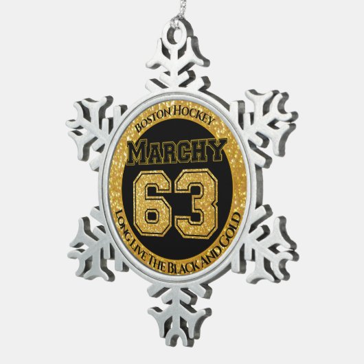 Boston Hockey Marchy 63 Tin Sneeuwvlok Ornament (Rechts)