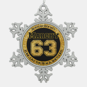 Boston Hockey Marchy 63 Tin Sneeuwvlok Ornament