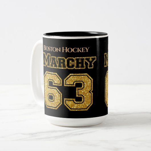 Boston Hockey Marchy 63 Tweekleurige Koffiemok (Voorkant links)