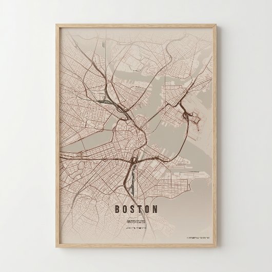 Boston Kaart Rustieke Print Massachusetts Stad Muu