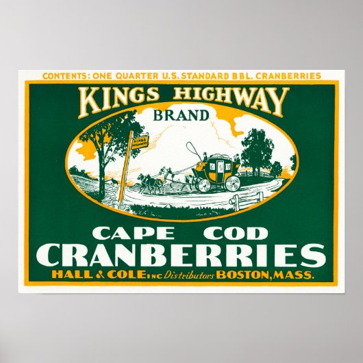 Boston Kings Highway Brand Cranberry Label Poster (Voorkant)