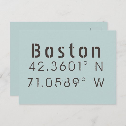 Boston Latitude en lengte Briefkaart (Voorkant / Achterkant)