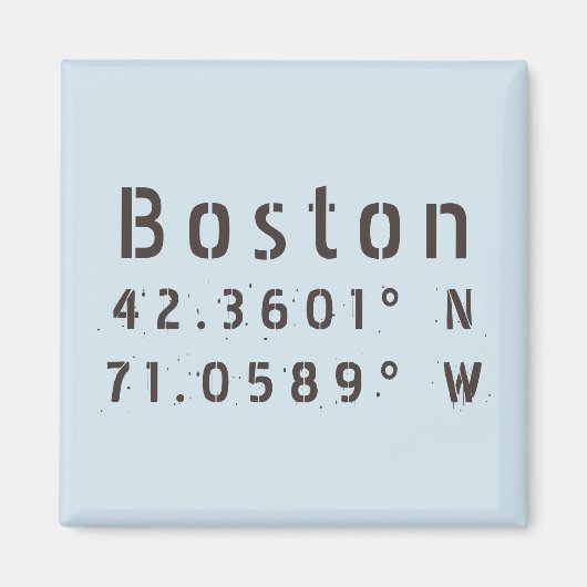 Boston Latitude Longitude Magneet (Voorkant)