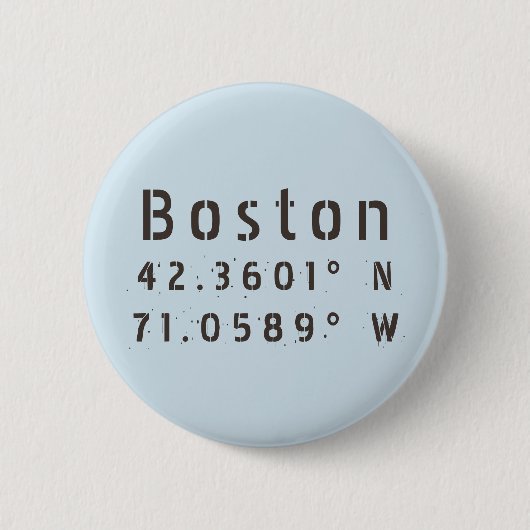 Boston Latitude Longitude Ronde Button 5,7 Cm (Voorkant)