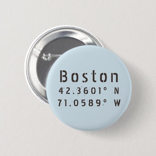 Boston Latitude Longitude Ronde Button 5,7 Cm (Voorkant /achterkant)