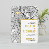 Boston Liefdeszoeker | Thema Stadkaart Folie Uitnodiging (Staand Voorkant)