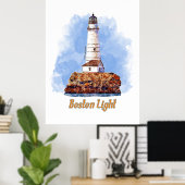 Boston Light Lighthouse Waterverf - Massachusetts Poster (Thuiskantoor)