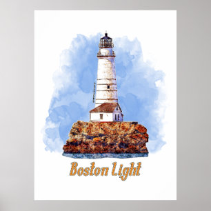 Boston Light Lighthouse Waterverf - Massachusetts Poster