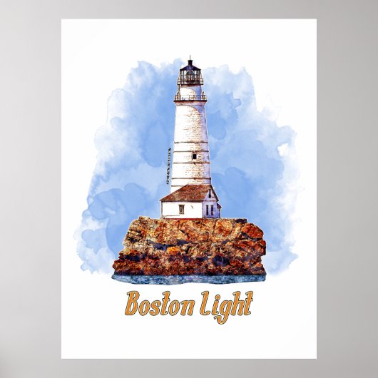 Boston Light Lighthouse Waterverf - Massachusetts Poster (Voorkant)