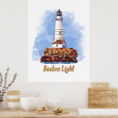 Boston Light Lighthouse Waterverf - Massachusetts Poster (Keuken)