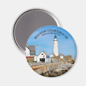 Boston Lighthouse, Massachusetts Round Magnet (Voorkant / Achterkant)