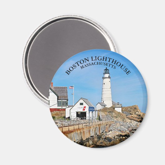 Boston Lighthouse, Massachusetts Round Magnet (Voorkant / Achterkant)