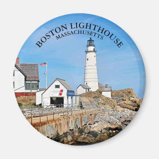 Boston Lighthouse, Massachusetts Round Magnet (Voorkant)