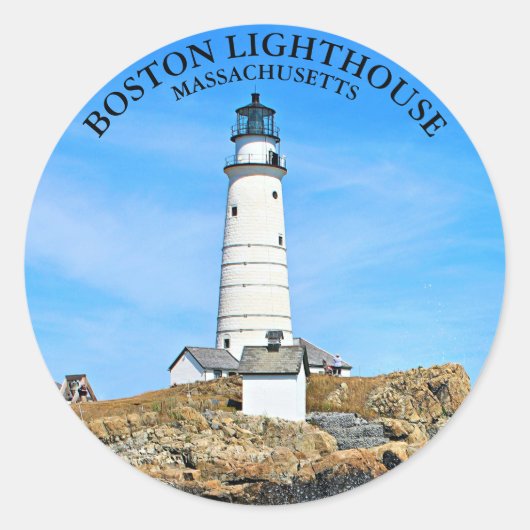 Boston Lighthouse, Massachusetts Round Sticker (Voorkant)