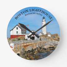 Boston Lighthouse, Massachusetts Round Wall Clock