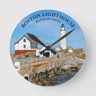 Boston Lighthouse, Massachusetts Round Wall Clock Ronde Klok