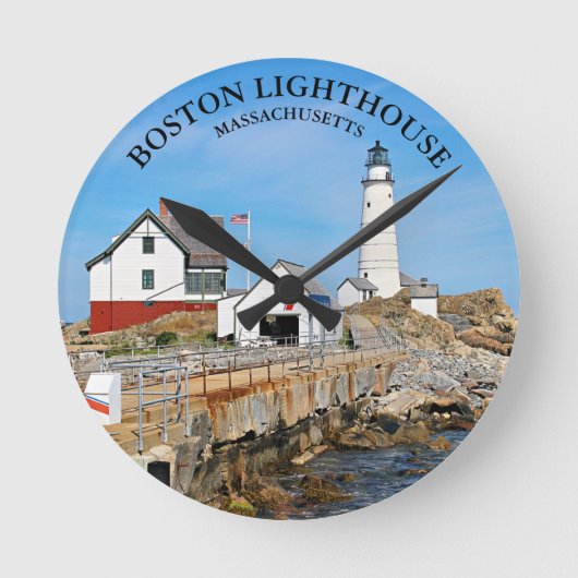 Boston Lighthouse, Massachusetts Round Wall Clock Ronde Klok (Voorkant)