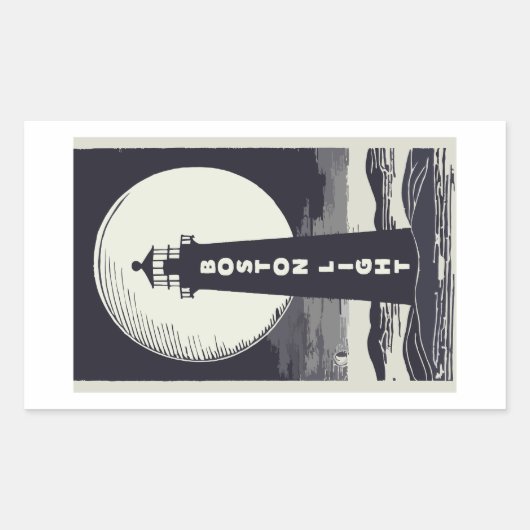 Boston Lighthouse Moon Rechthoekige Sticker (Voorkant)