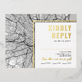 Boston Love Locator | RSVP WHT Reply Card Folie Uitnodiging Briefkaart