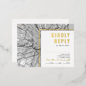 Boston Love Locator | RSVP WHT Reply Card Folie Uitnodiging Briefkaart (Voorkant / Achterkant)