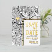 Boston Love Locator | Stadsplattegrond Bewaar de d Folie Uitnodiging (Staand Voorkant)