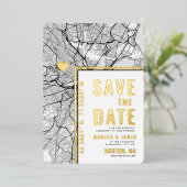 Boston Love Locator | Stadsplattegrond Bewaar de d Folie Uitnodiging (Staand Voorkant)