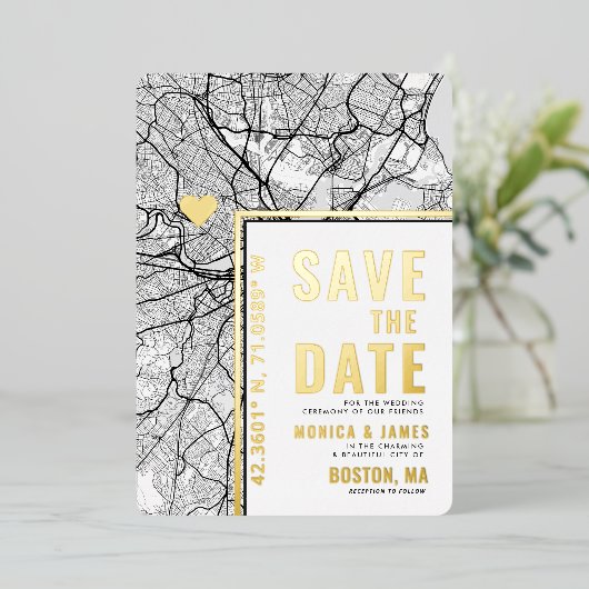 Boston Love Locator | Stadsplattegrond Save the Da Folie Uitnodiging (Staand Voorkant)
