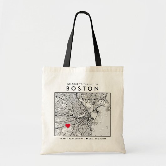 Boston Love Locator | Welkom Stadskaartje Tote Bag (Voorkant)