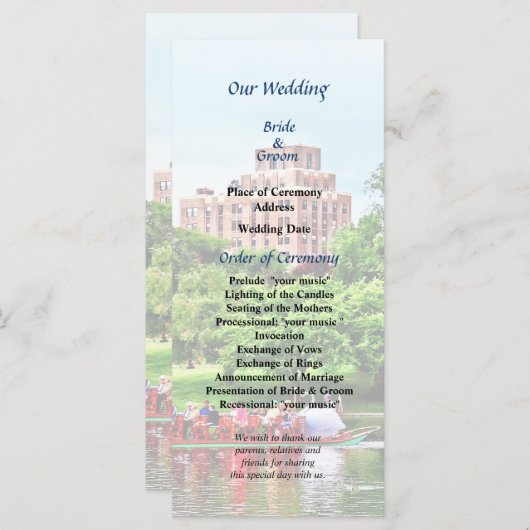 Boston MA Boston Public Garden Wedding Program Programmakaart (Voorkant / Achterkant)