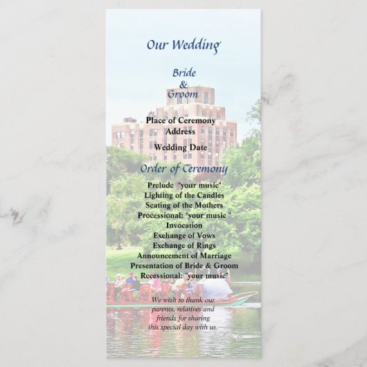 Boston MA Boston Public Garden Wedding Program Programmakaart (Voorkant)