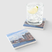 Boston MA- Fire Boat Dockte in Boston Inner Harbor Stenen Onderzetter (Zijkant)