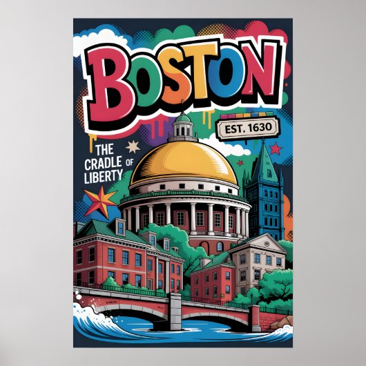 Boston MA Graffiti Stedelijk Reisposter Poster (Voorkant)