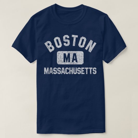 Boston MA Gym Style Disted White Print T-shirt (Design voorkant)