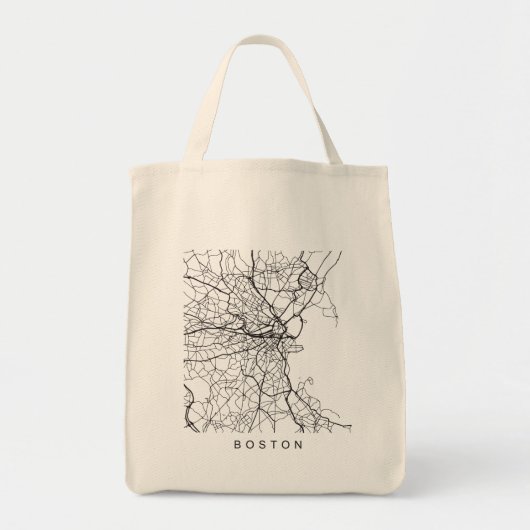 Boston MA Minimalist City Street Map Dark Design Tote Bag (Voorkant)
