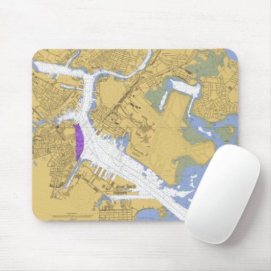 Boston MA Nautical Harbor Chart Mousepad Muismat (Met muis)