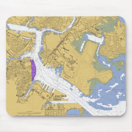 Boston MA Nautical Harbor Chart Mousepad Muismat (Voorkant)