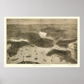 Boston, MA Panoramic Map - 1870 Poster (Voorkant)