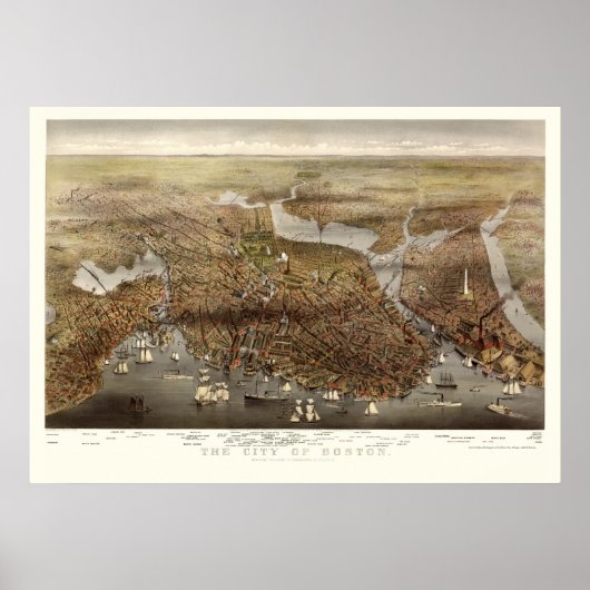 Boston, MA Panoramic Map - 1873 Poster (Voorkant)