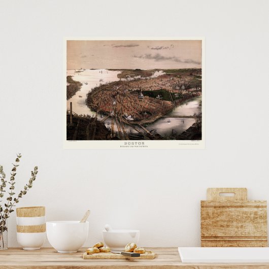 Boston, MA Panoramic Map - 1877 Poster (Keuken)