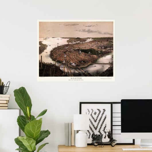 Boston, MA Panoramic Map - 1877 Poster (Thuiskantoor)