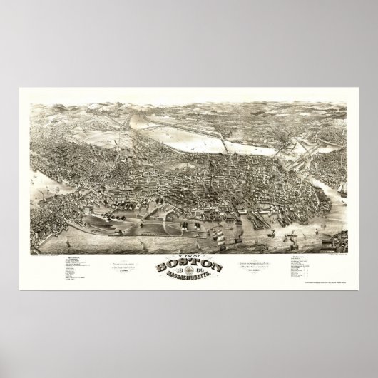 Boston, MA Panoramic Map - 1880 Poster (Voorkant)