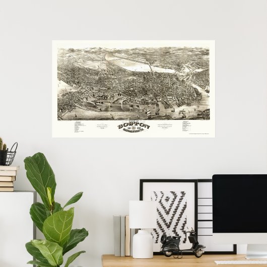 Boston, MA Panoramic Map - 1880 Poster (Thuiskantoor)