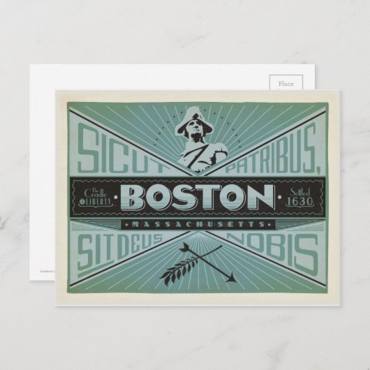 Boston, MA - Settled 1630 Briefkaart (Voorkant / Achterkant)